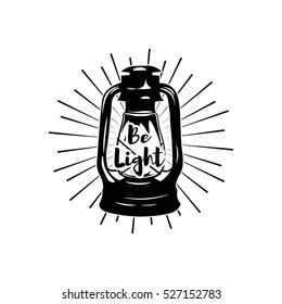 Light Vintage Lamp. Be Light. Vector Illustration. Sunbursts Background 