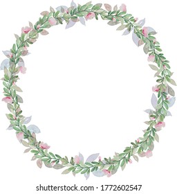 Light vintage small flower and green leaves wreath painting watercolor illustration vector