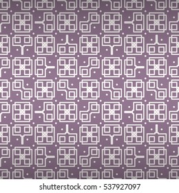 Light violet geometrical seamless pattern in greek style. Vector background. Plain mosaic repeatable backdrop. Retro motif. Colored, contrast design for packing-paper, ads, surface or other purpose.
