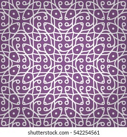 Light violet geometrical seamless pattern in biologic style. Vector background. Vivid, symmetric design for carpet, fabric, curtain or other purpose.