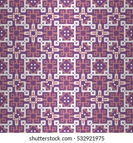 Light violet ornamental seamless pattern background in ethnic style. Flat medley repeatable backdrop. Vivid, contrast design for game, fabric, packing-paper or other purpose.