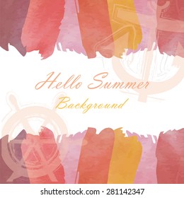 light violet pink red orange tone with retro vintage style and isolate ship anchor in summer card.