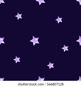 Light violet stylized stars on dark background. Seamless night sky pattern. Vector