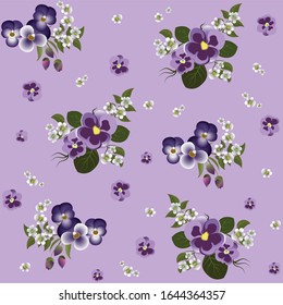 Light violla spring flowers vector pattern for design. Floral illustration. Spring blossom, bouquet. 