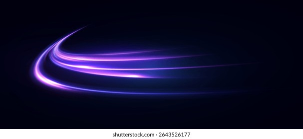 Light Vortex, a luminous arc of bright purple light. Light flow Energy flows along the trajectory, creating a sense of movement, speed and digital momentum.