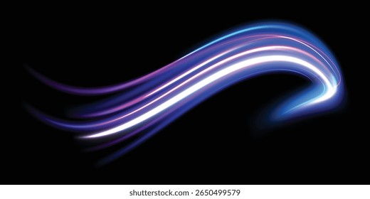 Light Vortex, a luminous arc of bright purple light. Light flow Energy flows along the trajectory, creating a sense of movement, speed and digital momentum.