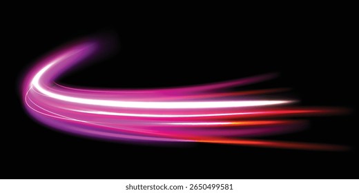 Light Vortex, a luminous arc of bright purple light. Light flow Energy flows along the trajectory, creating a sense of movement, speed and digital momentum.