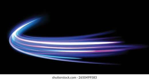 Light Vortex, a luminous arc of bright purple light. Light flow Energy flows along the trajectory, creating a sense of movement, speed and digital momentum.