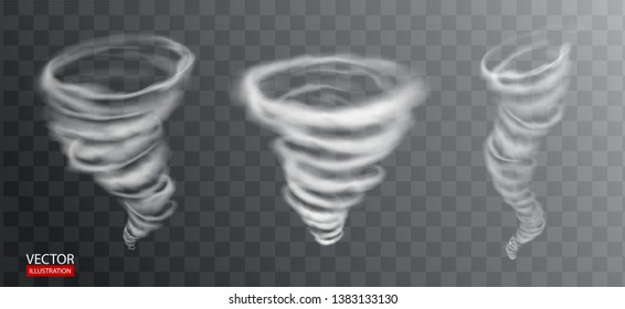 Light vortex tornado vector effect. Abstract white storm funnel, whirlwind, hurricane wind, blizzard swirl, energy twister, dust typhoon, magic maelstrom cone illustration on transparent background.