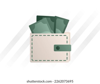 Light wallet with banknotes, money. Wallet with dollar bills. Currency storage. Personal finance. The concept of finance, economy, income and wages. Flat style. Vector illustration