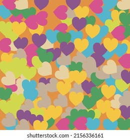 Light Warm Hearts Love Confetti Vector Art. Beige Yellow Romantic Wedding Art Background. Colorful Green Modern Saint Valentine Modern Design. Pink Bright Pastel Trendy Detailed Fabric.