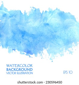 Light water blue watercolor banner for web design. Vector illustration.
