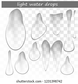 Light water drops. icicles set. Frozen water. White background. Transparent. For designers. 3d. Realistic.
