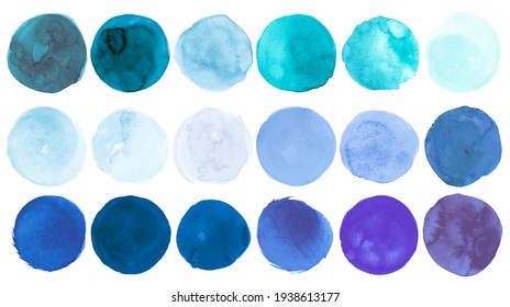 Light Watercolor Dots. Graphic Hand Paint Drops on Paper. Art Rounds Elements. Acrylic Blue Watercolor Dots. Isolated Spots Texture. Teal Shapes. Brush Stroke Splash. Watercolor Dots.