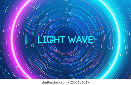 Light wave encircled by glowing neon swirls and flowing energy. Big data and data science integration with advanced technology and artificial intelligence concepts.