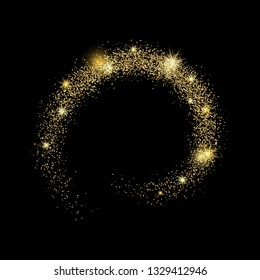 Light Wave with Gold Glitter Effect on a black background. Abstract swirl lines. Vector illustration