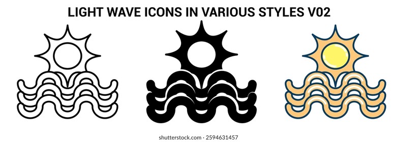 Light Wave icon represented by light, wave Line, Filled, Color style.