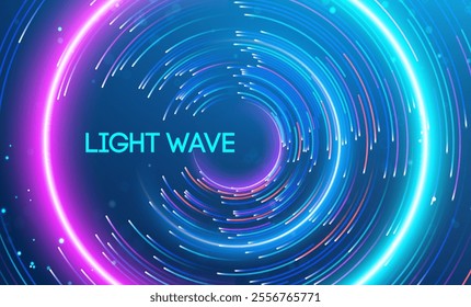 Light wave represented by a circular motion of radiant, colorful streaks in a gradient theme. Big data and data science integration with advanced technology and artificial intelligence concepts.