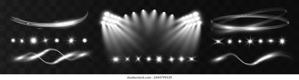 Light wave shine spotlight effect,vector glow line sparkle shine. Silver wavy effects.	