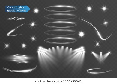 Light wave shine spotlight effect,vector glow line sparkle shine. Silver wavy effects.	