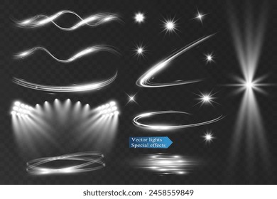 Efecto de reflector de onda ligera, brillo de la línea de resplandor de Vector. Efectos ondulados plateados.