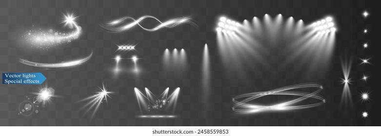 Light wave shine spotlight effect,vector glow line sparkle shine. Silver wavy effects.