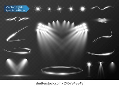 Light wave shine spotlight effect,vector glow line sparkle shine. Silver wavy effects.	