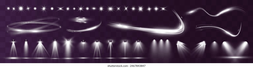 Light wave shine spotlight effect,vector glow line sparkle shine. Silver wavy effects.	