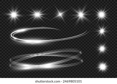 Lichtwellen-Glanz-Spotlight-Effekt, Vektorgrafik-Glow-Line-Glanz. Wellenförmige Silbereffekte.	