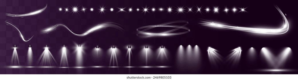 Light wave shine spotlight effect,vector glow line sparkle shine. Silver wavy effects.	