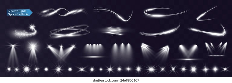 Light wave shine spotlight effect,vector glow line sparkle shine. Silver wavy effects.	