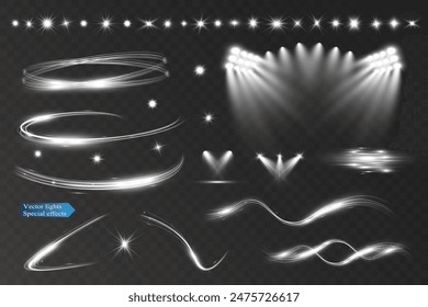 Light wave shine spotlight effect,vector glow line sparkle shine. Silver wavy effects.	