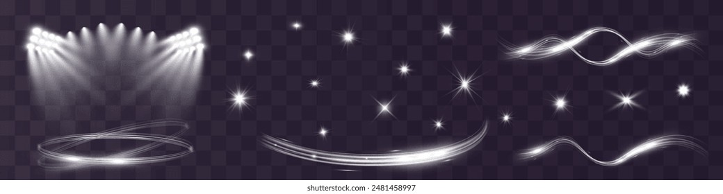 Light wave shine spotlight effect,vector glow line sparkle shine. Silver wavy effects.	