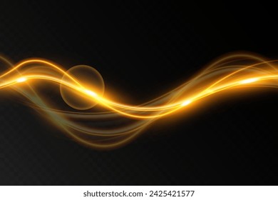 Onda ligera de líneas de oro brillante.Color dorado brillante elemento de diseño.Rayas onduladas brillantes.