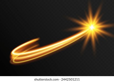 Light wave of shiny gold lines.Gold color glowing design element.Wavy bright stripes.