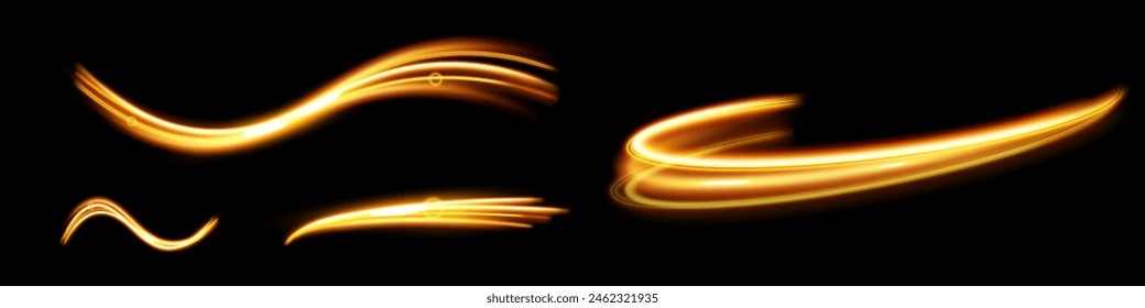 	
Light wave of shiny gold lines.Gold color glowing design element.Wavy bright stripes.
