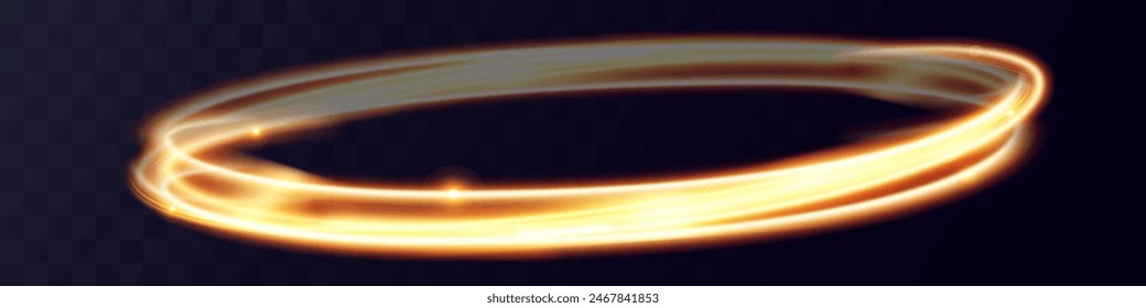 Light wave of shiny gold lines.Gold color glowing design element.Wavy bright stripes.	