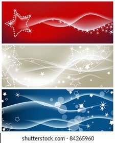 Light waves and sparkling stars vector backgrounds