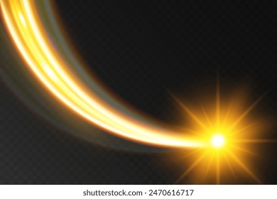 Light wave,shiny gold lines.Color glowing design element.Wavy bright stripes.Vector illustration.	
