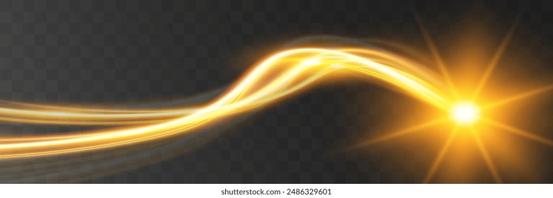 Light wave,shiny gold lines.Color glowing design element.Wavy bright stripes.Vector illustration.