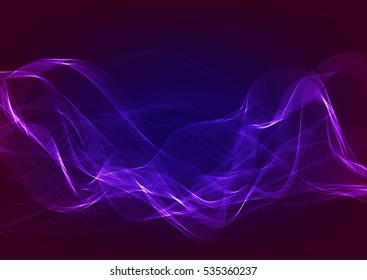 Light wavy shiny ribbons on a purple background