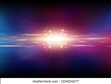 Light way moving full speed on the circuit board along with sparkle, Technology abstract, hi-tech and sci-fi concept, Vector illustration background.