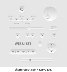 Light Web UI Elements. Buttons, Switches, bars, power buttons sliders Vector illustration