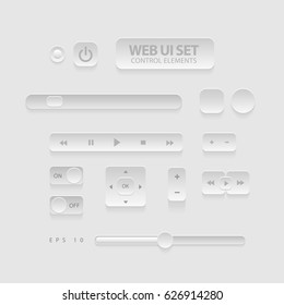 Light Web UI Elements. Buttons, Switches, bars, power buttons sliders Vector illustration