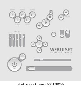 Light Web UI Elements. Buttons, Switches, bars, power buttons sliders Vector illustration