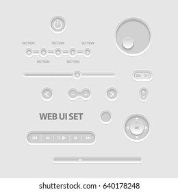 Light Web UI Elements. Buttons, Switches, bars, power buttons sliders Vector illustration