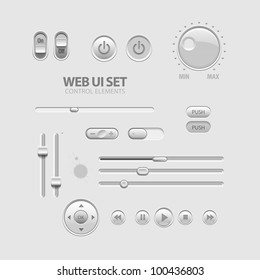 Light Web UI Elements Design Gray. Elements: Buttons, Switchers, Slider