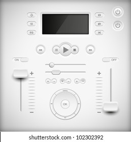 Light Web UI Elements Design Gray. Elements: Buttons, Switchers, Slider, mix, equalizer