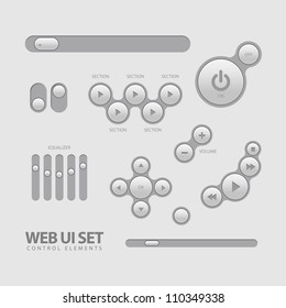 Light Web UI Elements Design Gray. Elements: Buttons, Switchers, Slider