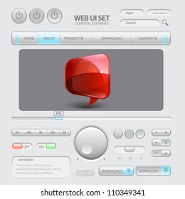 Light Web UI Elements Design Gray. Elements: Buttons, Switchers, Slider